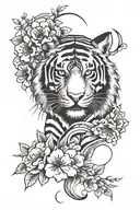 Sun And Moon cherry blossom tiger tattoo design idea
