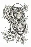 Sun And Moon cherry blossom tiger tattoo design idea