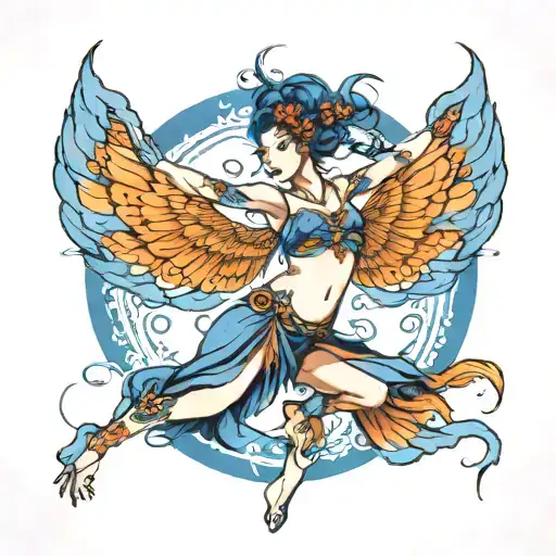 blue dancer tattoo design idea