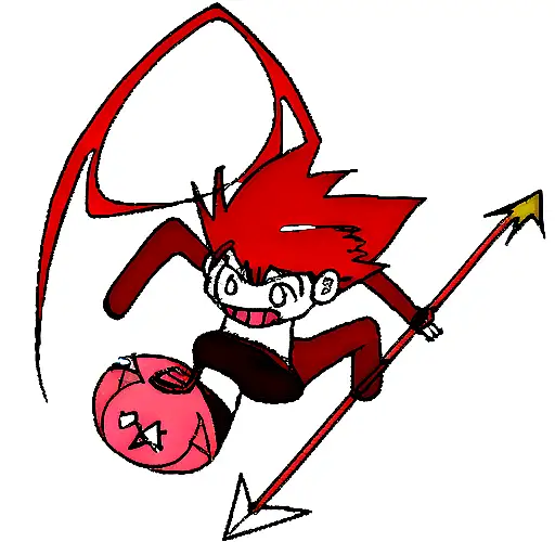 red baby demon jump with trident  tattoo design idea