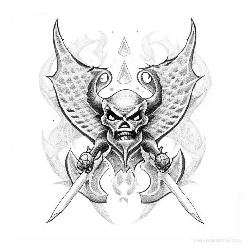 baby demon jump with trident  tattoo design idea