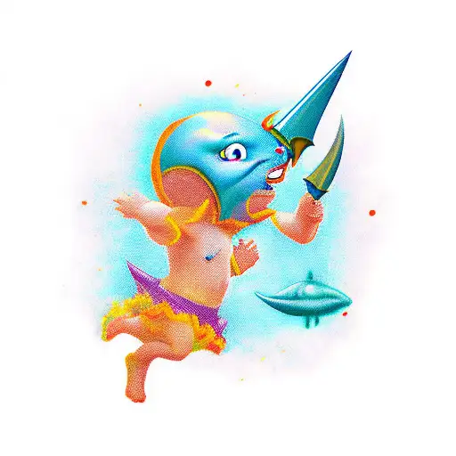 baby demon jump with trident  tattoo design idea