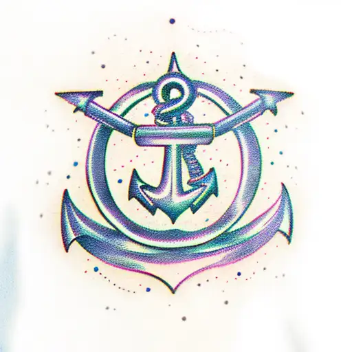 anchor, moon, mechanical gears, ribbon, and the word "Sacrifice" tattoo design idea
