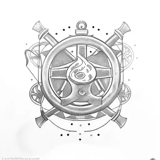 anchor, moon, mechanical gears, ribbon, and the word "Sacrifice" tattoo design idea
