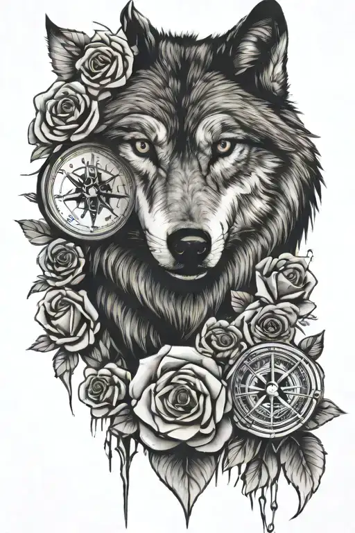 WOLF ROSES,BEAR, OWL, COMPASS, tattoo design idea