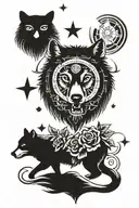 WOLF ROSES,BEAR, OWL, COMPASS, tattoo design idea