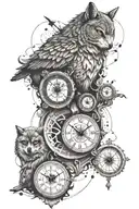 OWL,WOLF ,BEAR,CLOCK, COMPASS SLEEVE FOR THE LEFT tattoo design idea
