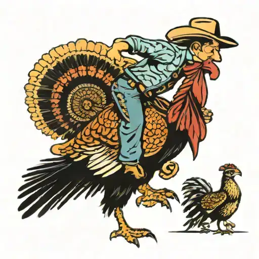 cowboy riding a turkey wearing. Cowboy hat tattoo design idea