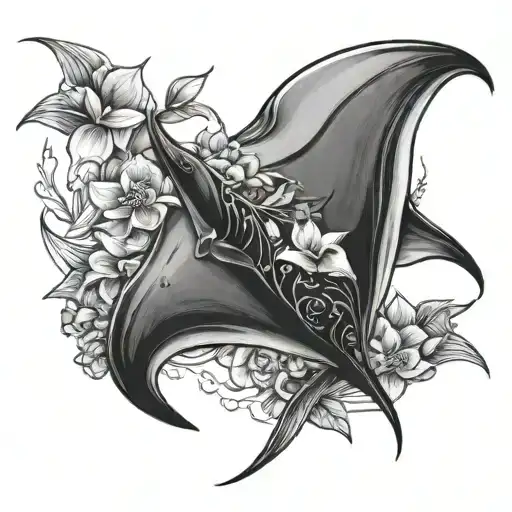 flowers and manta rays tattoo design idea