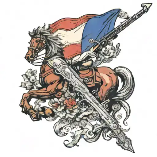 make me a french flag in an old format with a model 1777 rifle and a cavalry sword tattoo design idea