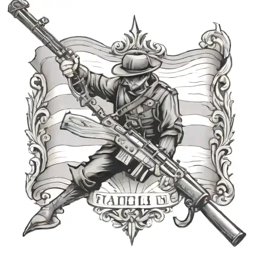 make me a french flag in a format with a hunting rifle and a sword tattoo design idea