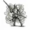 make me a french flag in a format with a model 1777 rifle and a knight's sword tattoo design idea