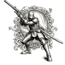 make me a french flag in a format with a model 1777 rifle and a knight's sword tattoo design idea