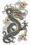 A Korean dragon surrounded by hibiscus flowers tattoo design idea