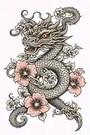 A Korean dragon surrounded by hibiscus flowers tattoo design idea