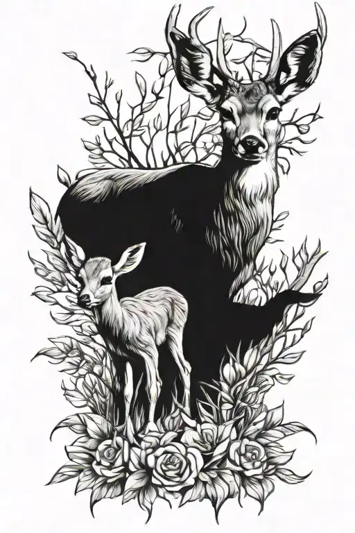 buck and its young fawn  tattoo design idea