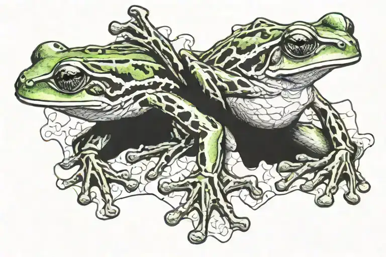 two puzzle pieces with tree frogs in them tattoo design idea