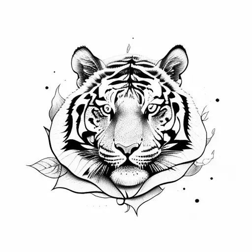 tiger with rose tattoo design idea