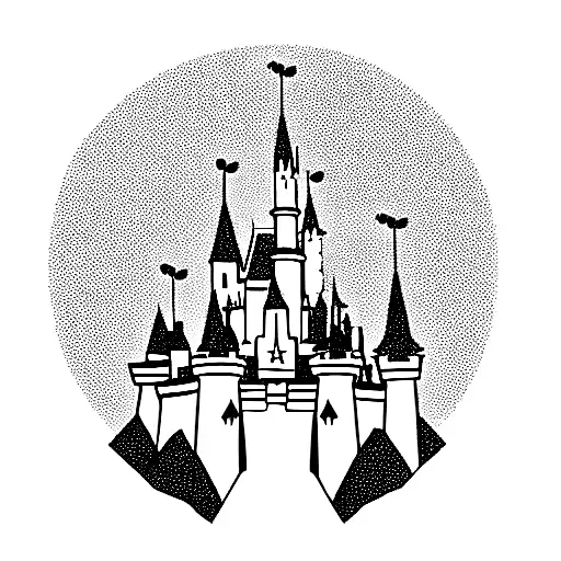 Disney castle mashup  with dot stars tattoo design idea