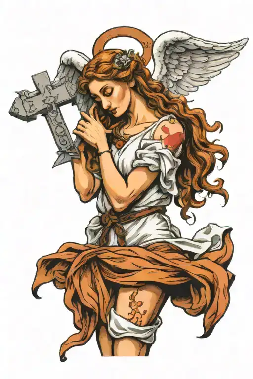angel holding a cross tattoo design idea