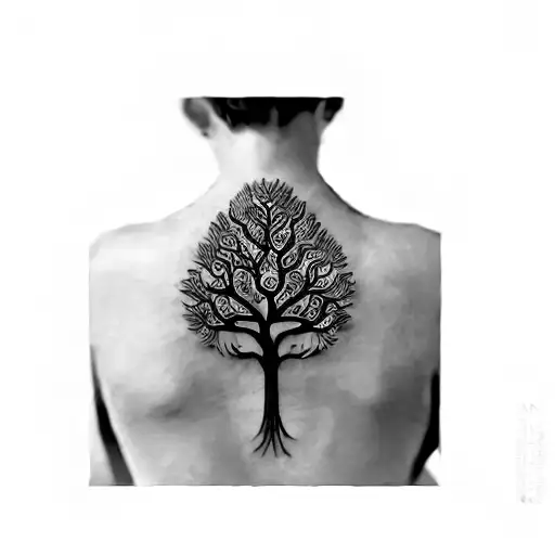 Tree and Bird Tattoo on a Man's Chest