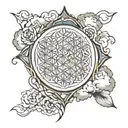 flower of life pattern with clouds on top for my inner bicep  tattoo design idea