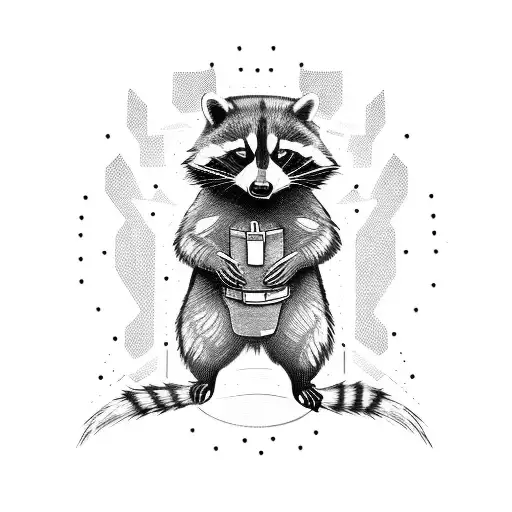 the raccoon rocket with broken chains standing on feet tattoo design idea