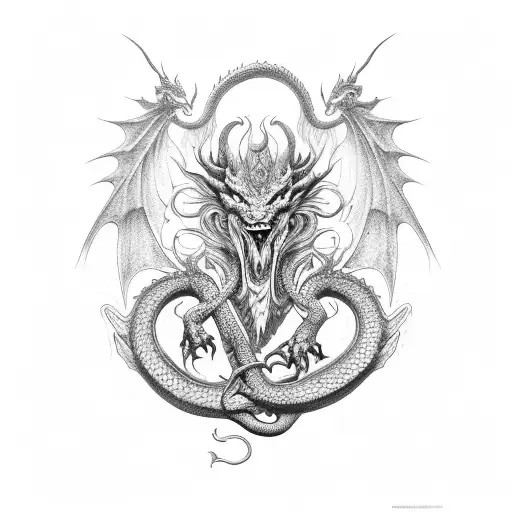 Dragon satanique avec un papillon tête de serpent  tattoo design idea