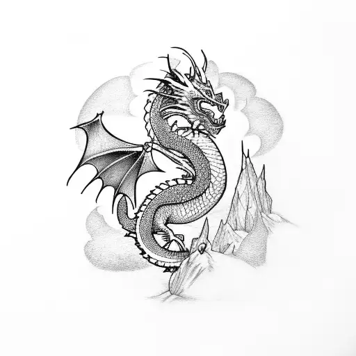 dragon geometric tattoo design idea