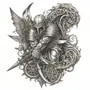 Courageous warrior fighting against multiple sclerosis symbol tattoo design idea