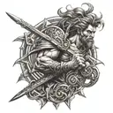 Courageous warrior fighting against multiple sclerosis symbol tattoo design idea