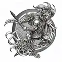 Courageous warrior fighting against multiple sclerosis symbol tattoo design idea