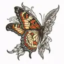 A phlebotomy needle morphing into a butterfly wing, representing your occupation and favorite thing tattoo design idea