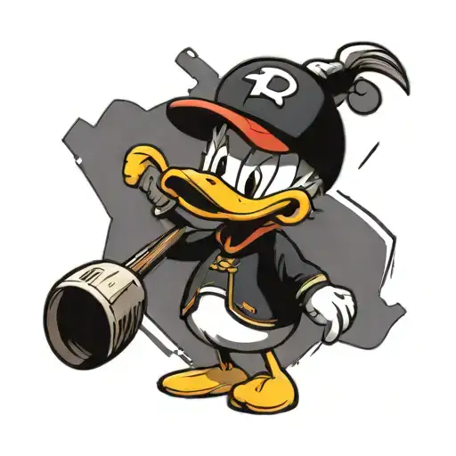donald duck in a baseball hat and nascar tshirt seperate pieces cute tattoo design idea