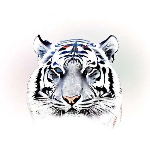 tiger in crouching position ready to pounce on a red ball of string  tattoo design idea