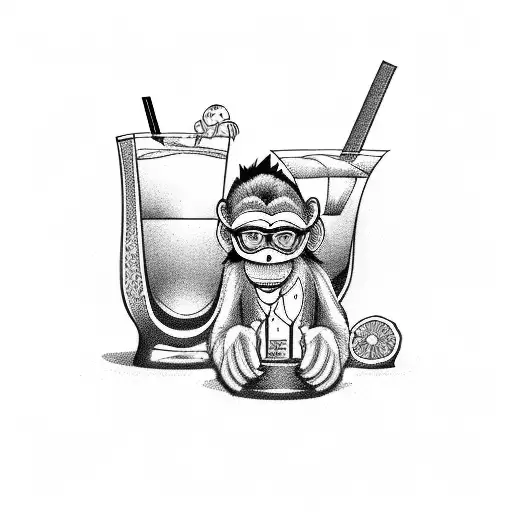 monkey bartender mixing cocktails in Boston shaker tattoo design idea