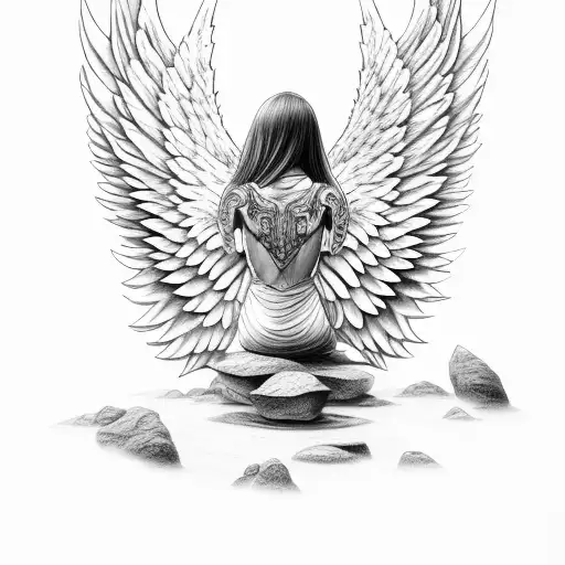 angel demon wings sitting on the rock tattoo design idea