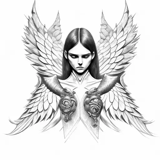 angel demon wings sitting on the rock tattoo design idea