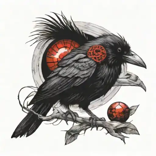 crow, sharingan and imitation writing  tattoo design idea