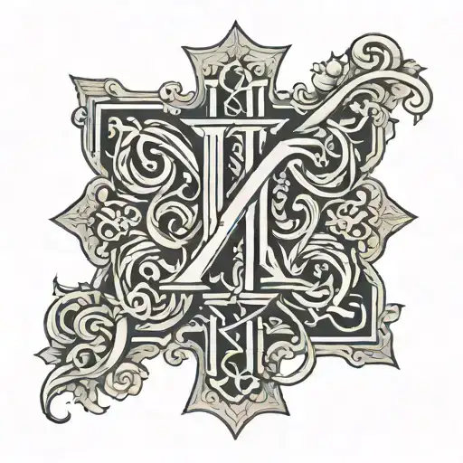 initial A and M intertwined lorraine cross tattoo design idea