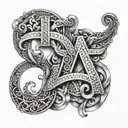 initial A and M intertwined lorraine cross tattoo design idea