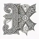 initial A and M intertwined lorraine cross tattoo design idea