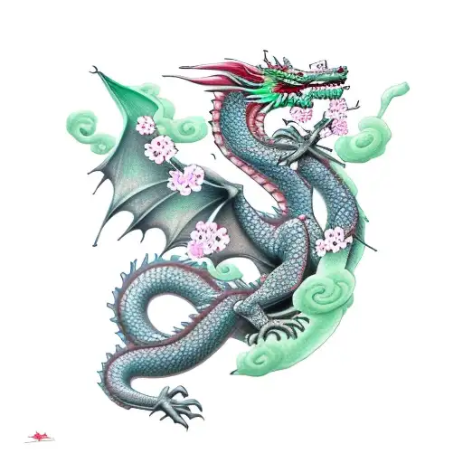Dragon wrapped around a cheery blossom tree, the dragon is facing leftis tattoo design idea