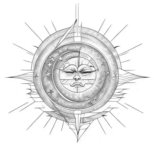 3 points, planet earth, sun and moon tattoo design idea