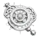 gyroscopic compass with gears and piston pumping a mechanical heart tattoo design idea