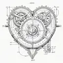 gyroscopic compass with gears and piston pumping a mechanical heart tattoo design idea