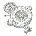 gyroscopic compass with gears and piston pumping a mechanical heart tattoo design idea
