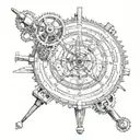 gyroscopic compass with gears and piston pumping a mechanical heart tattoo design idea