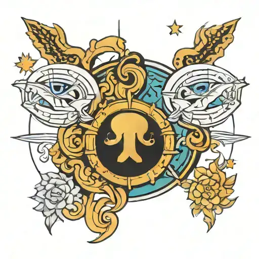 Tattoo design that combines the zodiac sign for Sagittarius,  Gemini and virgo tattoo design idea