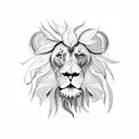 A lion with a majestic beard made of intertwining cannabis vines tattoo design idea